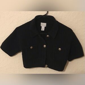H&M Black Cropped Knit Cardigan | Size Small